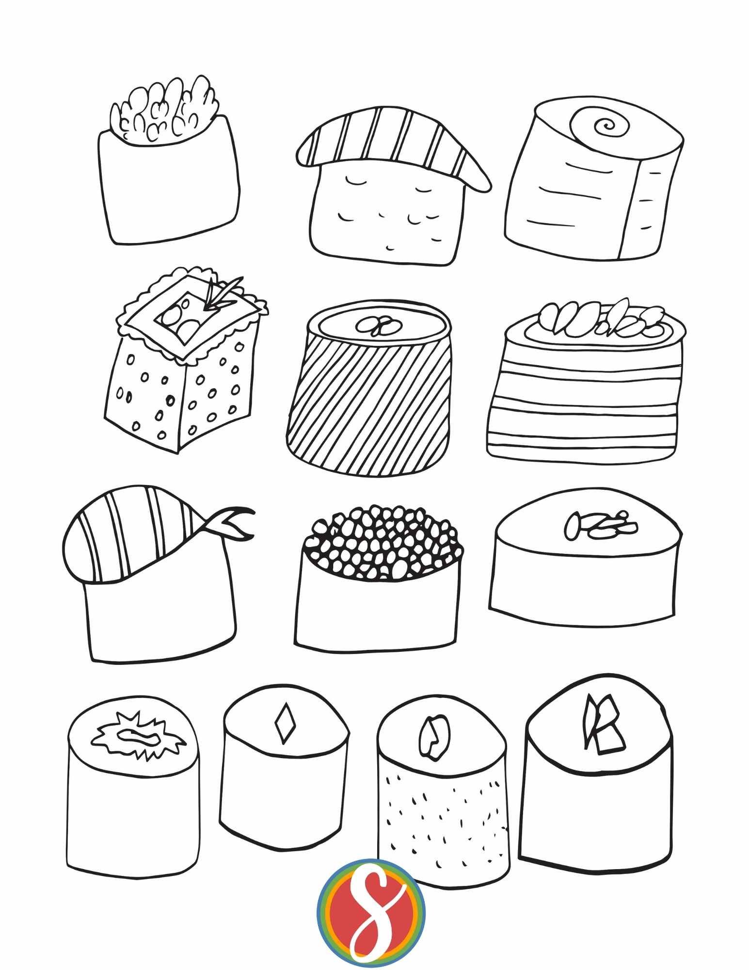 Free sushi coloring pages â stevie doodles