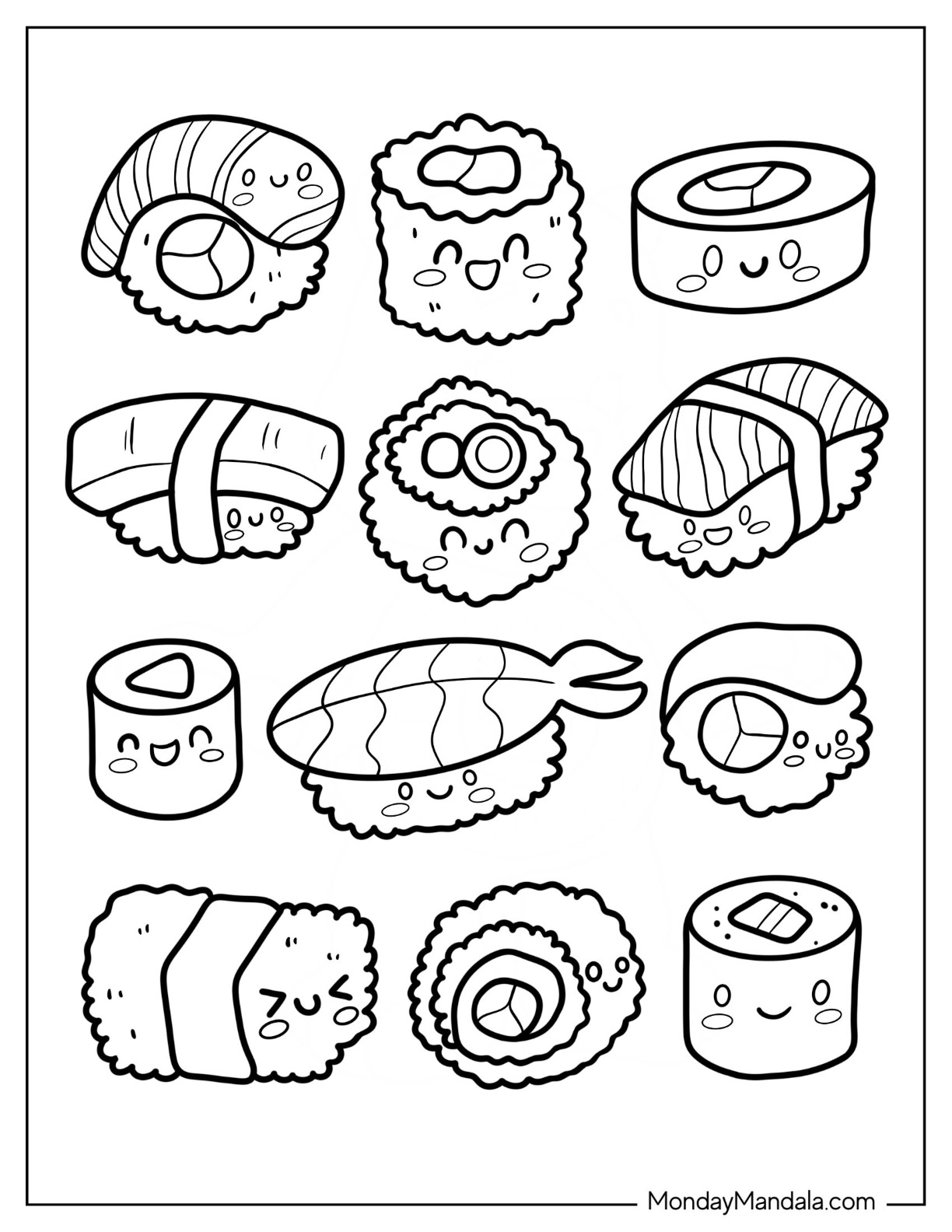 Sushi coloring pages free pdf printables