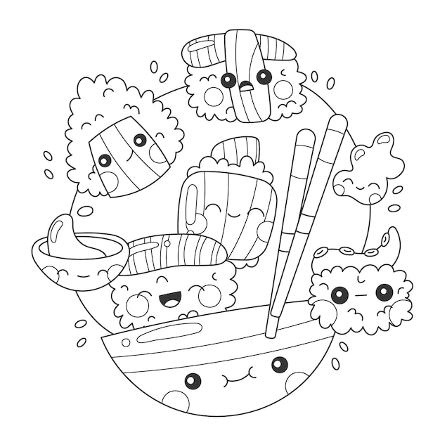 Kawaii sushi coloring images