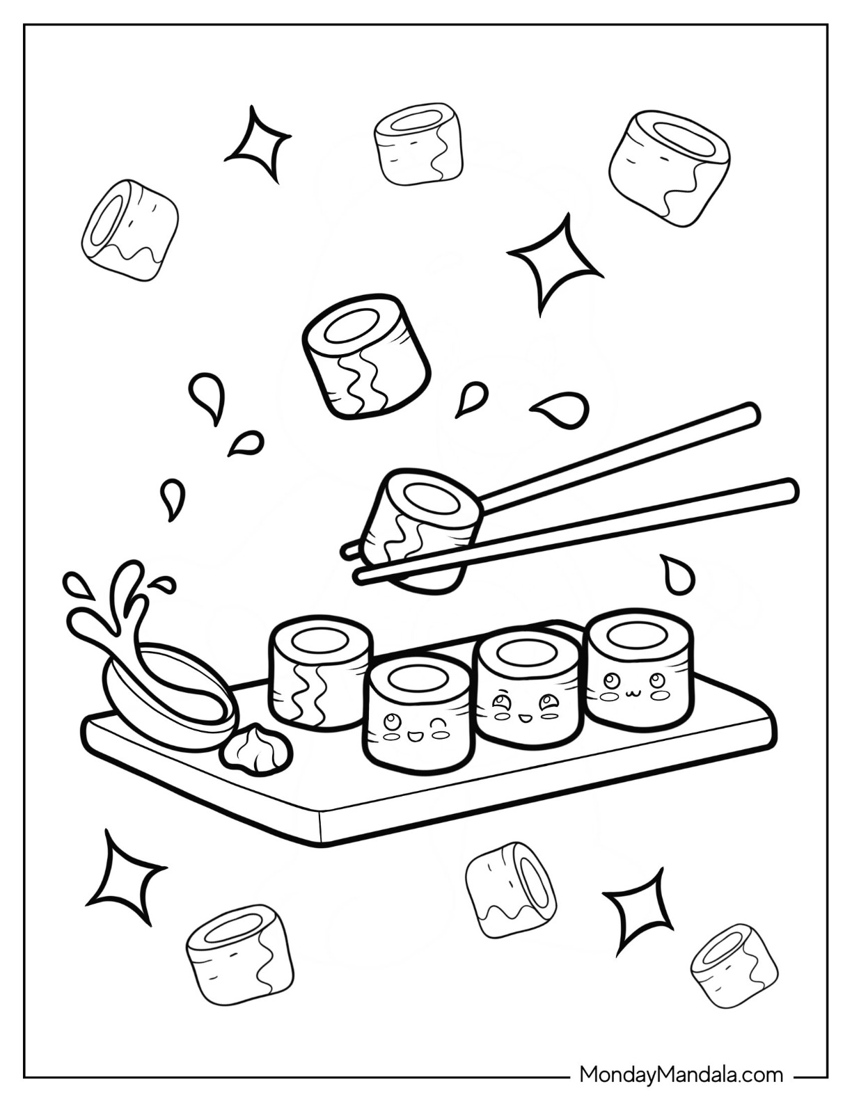 Sushi coloring pages free pdf printables