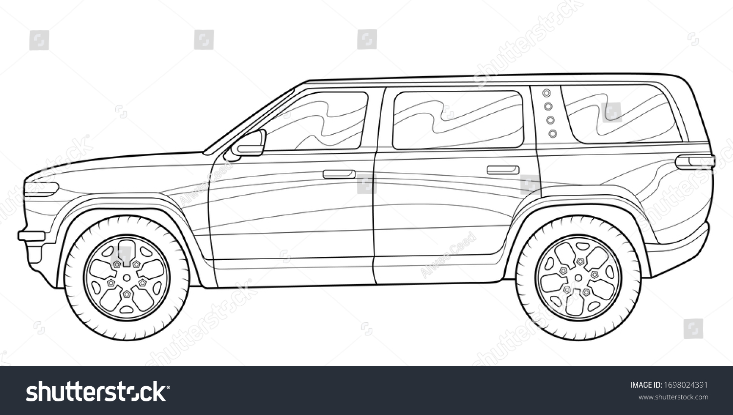 Coloring page book drawing suv concept stockvektor royaltyfri