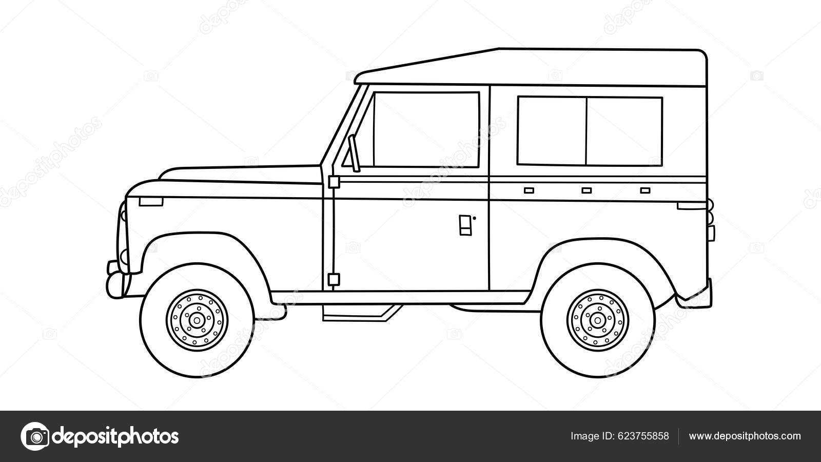 Road rejse suv bil med tagbagagebãrer sideudsigt vektoromrids doodle illustration stock