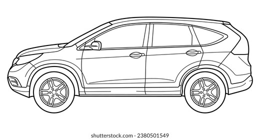 Outline drawing hatchback car side view stock