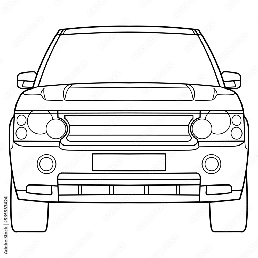 Vektorbilden classic luxury suv car crossover car front view shot outline doodle vector illustration design for print coloring book