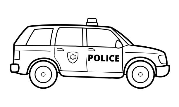 Police suv illustration simple line art contour of vehicle stock illustration