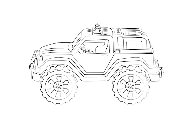 Premium vector car suv contour line coloring book for children