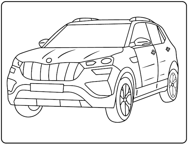 Premium vector realistic car coloring pages for kids and adults black and white hand drawing vehicles