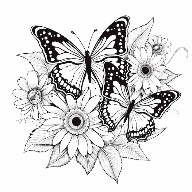 Premium ai image dottodot delights intricate butterfly and sunflower svg coloring page