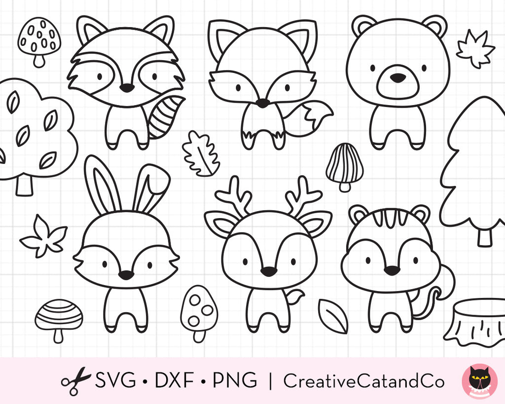 Outline woodland animals for coloring svg files