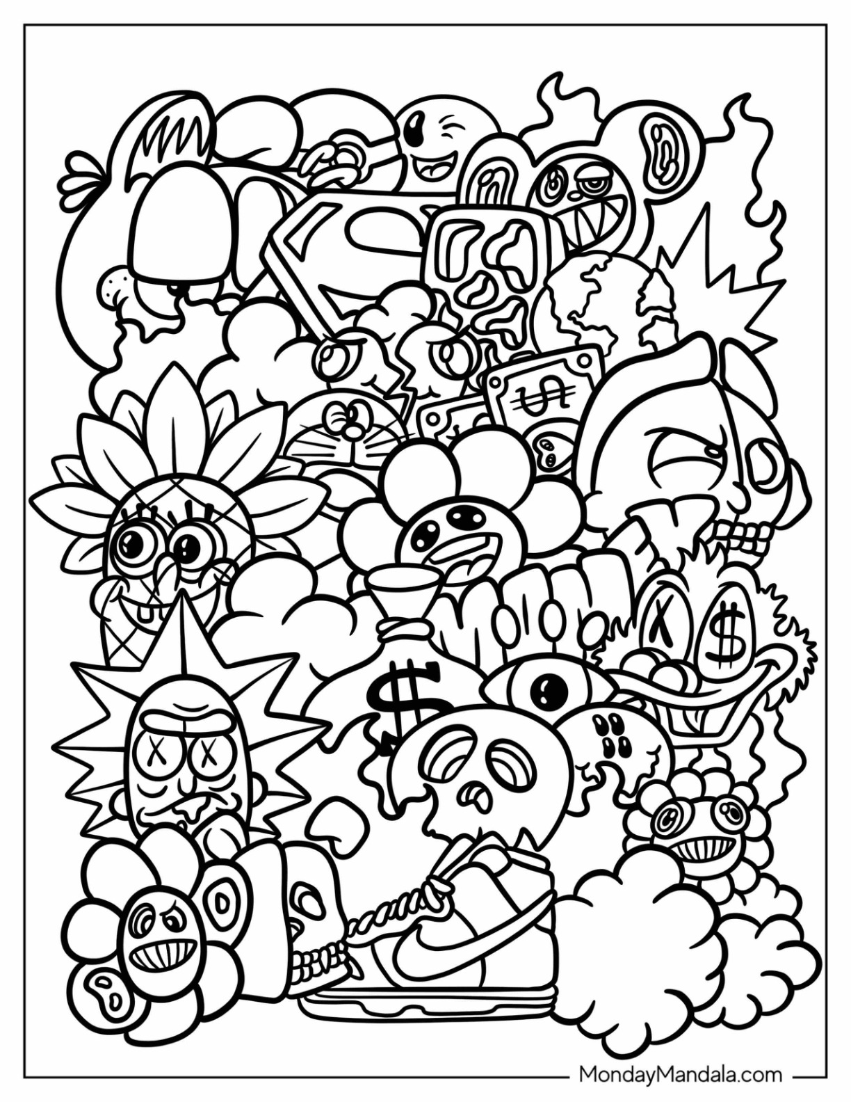 Graffiti coloring pages free pdf printables