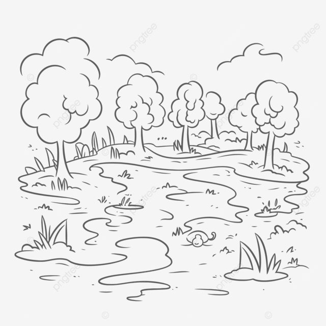 Coloring pages with an outline of a river and a bunch of trees sketch drawing vector tree drawing river drawing wing drawing png and vector with transparent background for free download