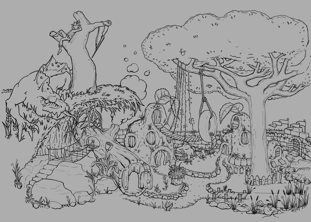 Wele to my swamp i started doing some linework for a coloring book i plan to put together some day tell me would you color this rdrawing