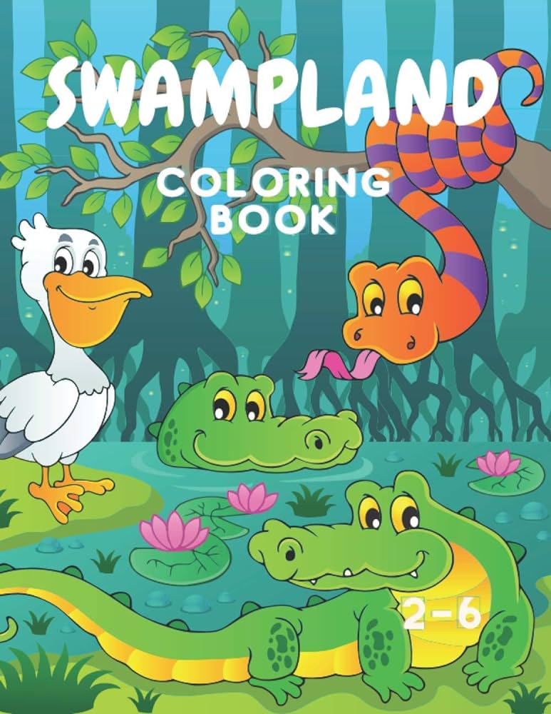 Swampland coloring book swamp coloring for kids and preschool fun and cool draws with cute animals in the swamp aka muz books