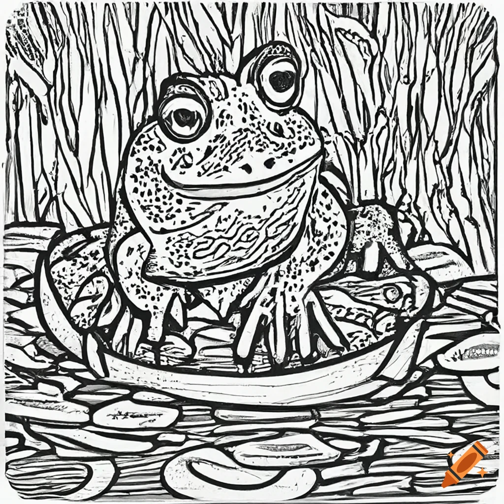 Bull frog in a swamp bw lines for coloring book x on