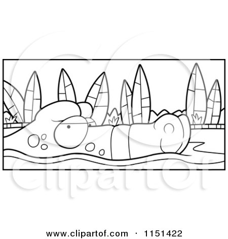 Cartoon clipart of a black and white swamp gator floating on murky water