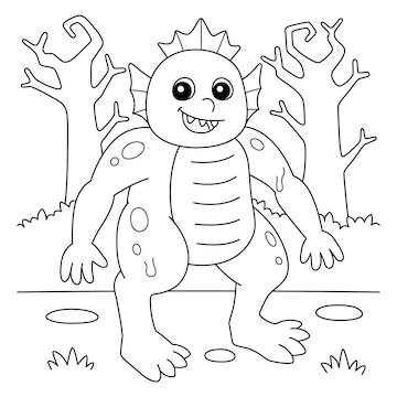 Premium vector swamp monster halloween coloring page for kids