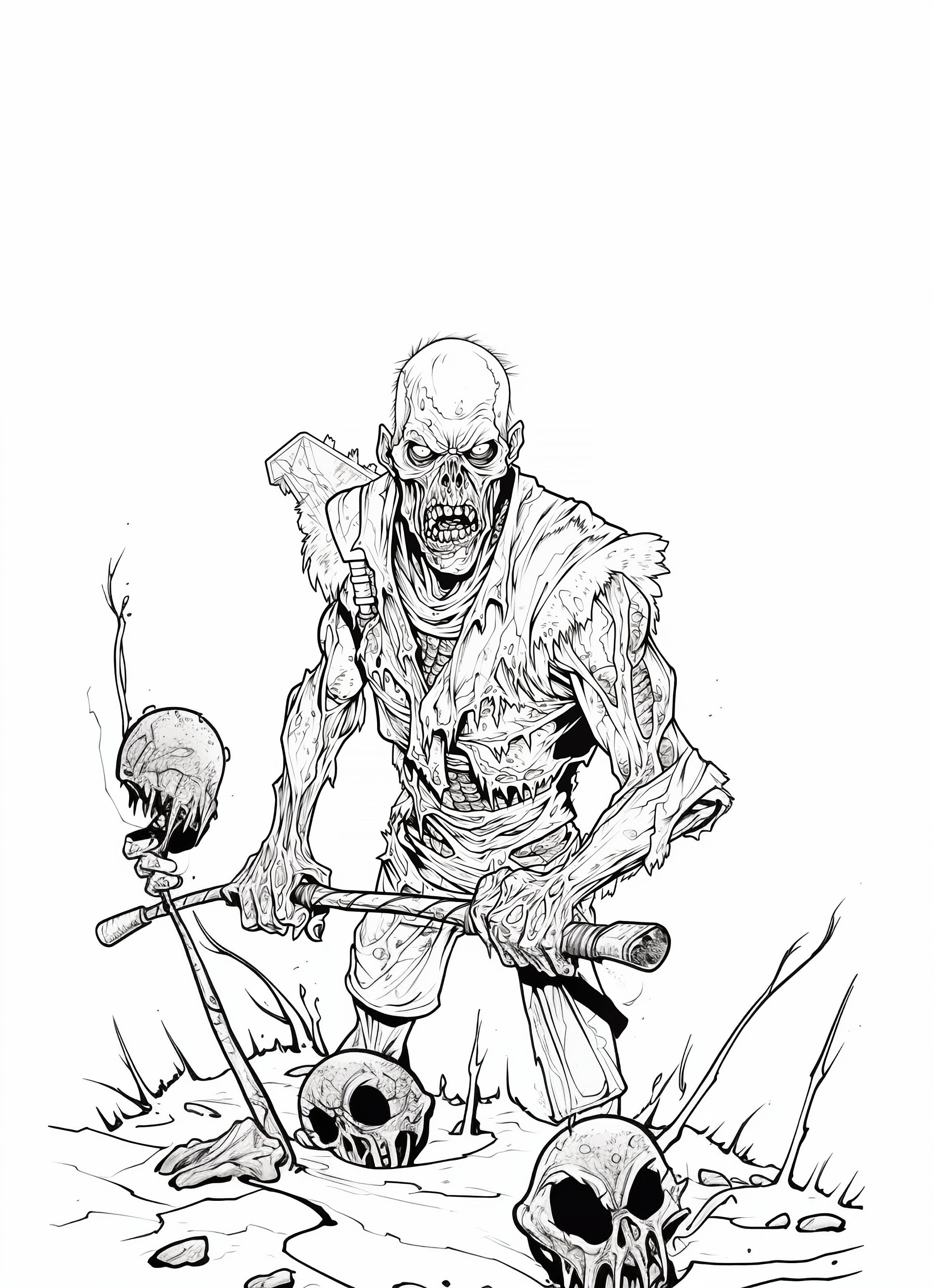 Halloween scary zombie coloring book page image for adults black and white line drawing image buy once and print hundreds download now