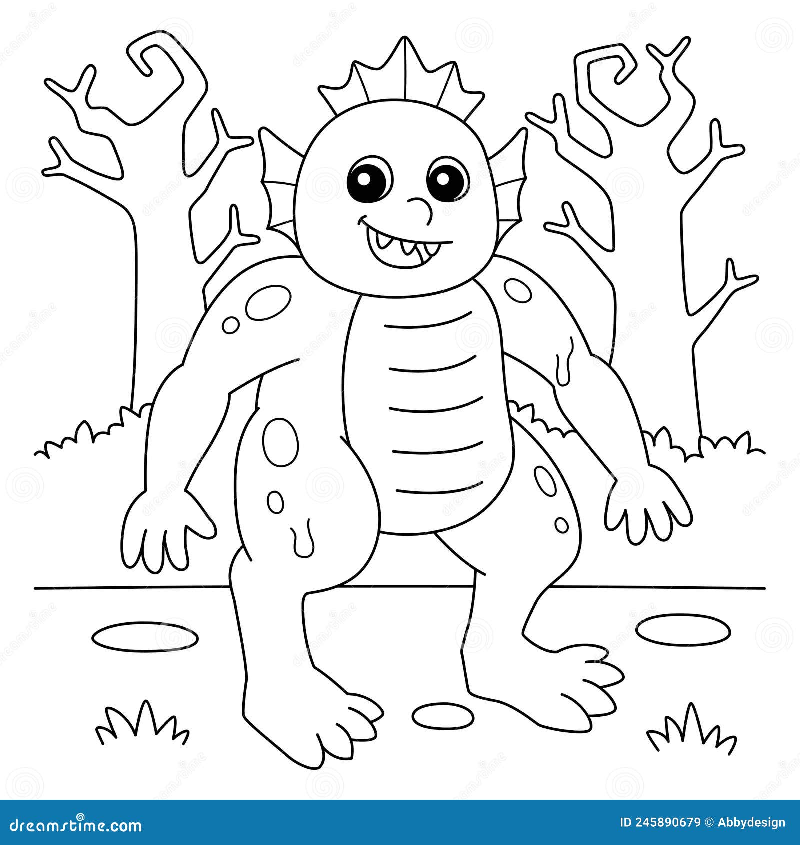 Swamp monster halloween coloring page for kids stock vector