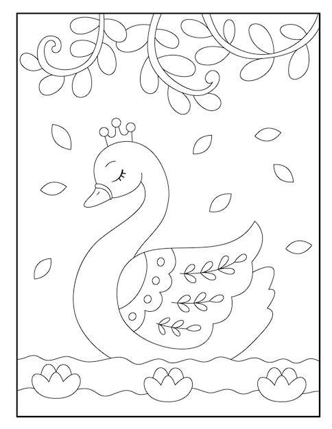 Premium vector cute swan coloring pages for kids