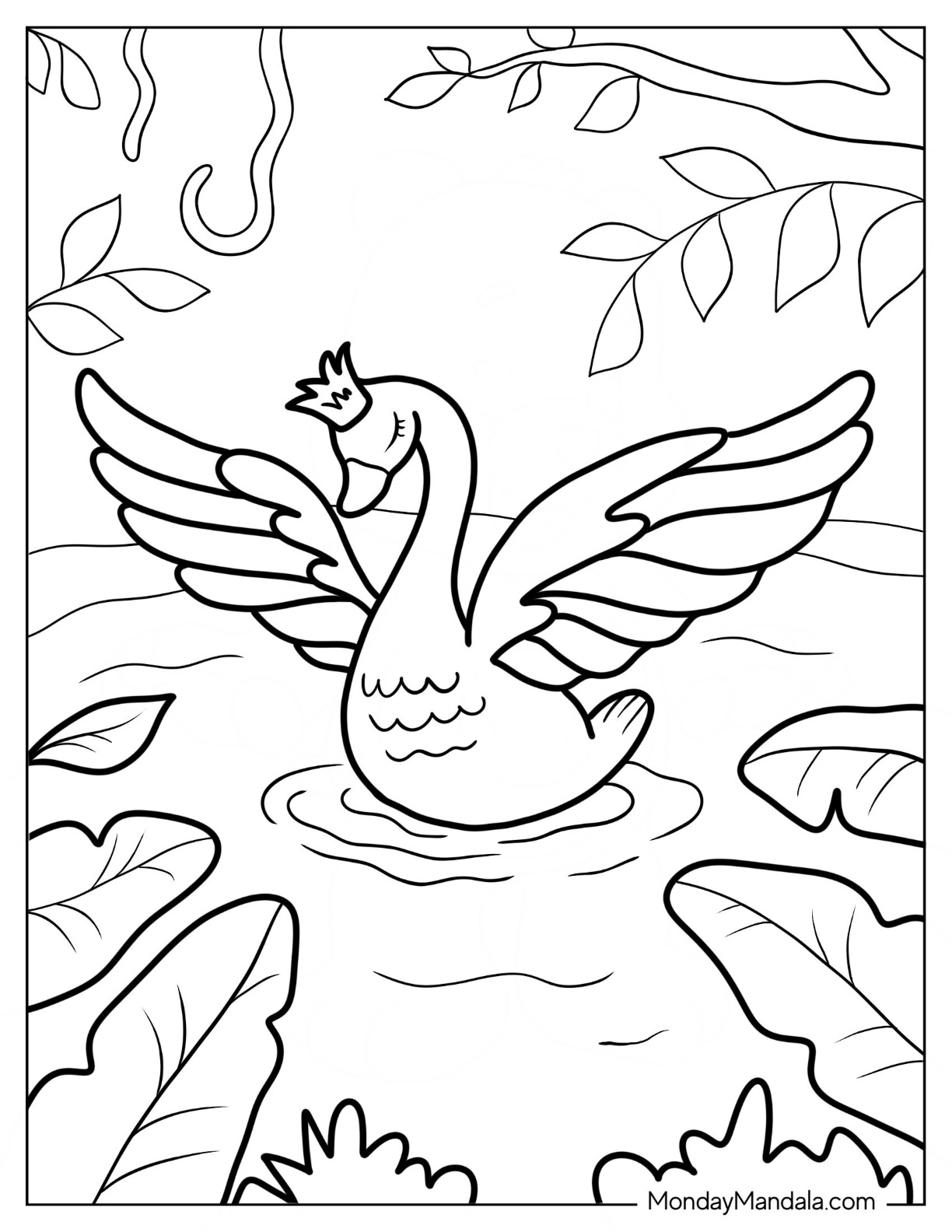 Swan coloring pages free pdf printables