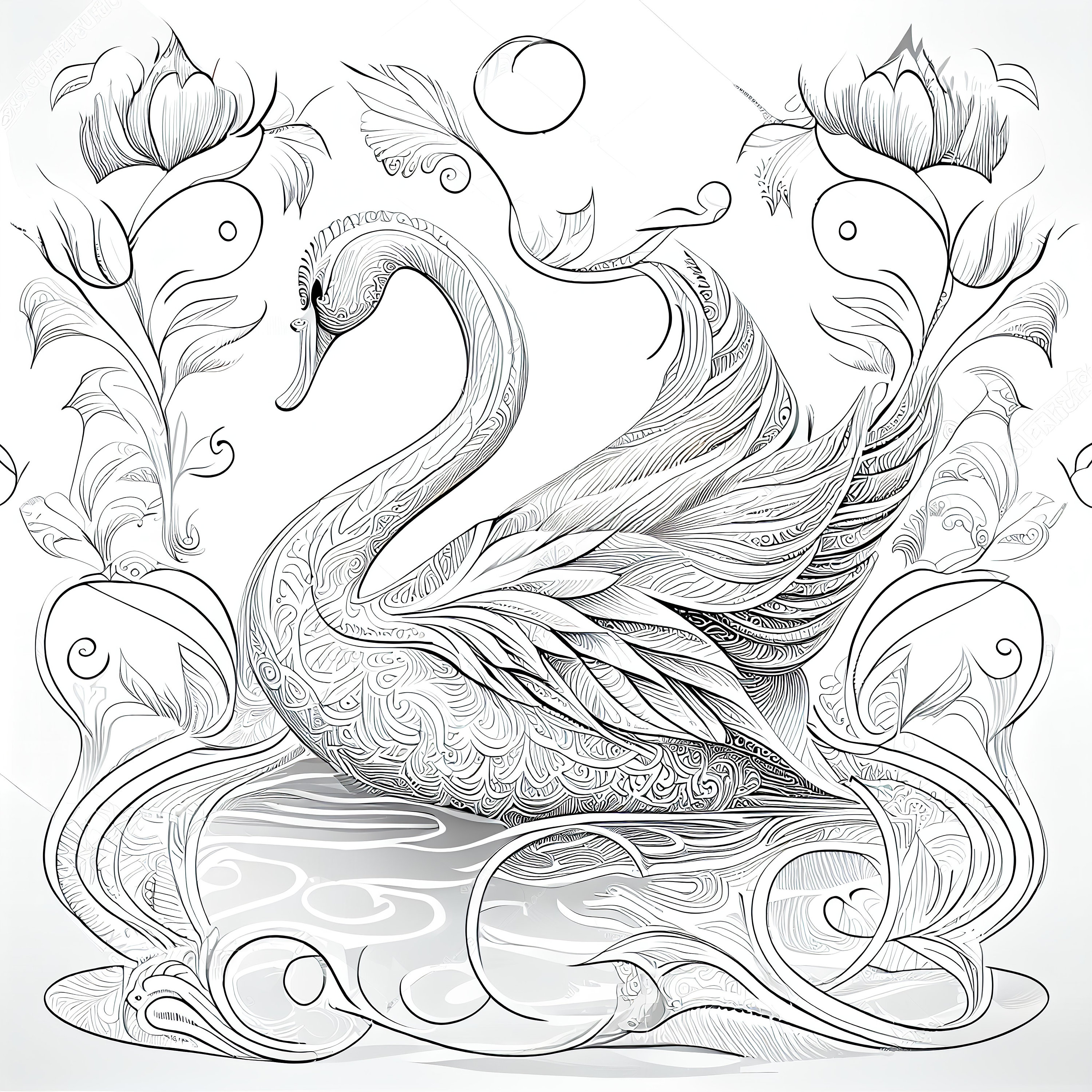 Pack stress relief coloring pages love swans digital