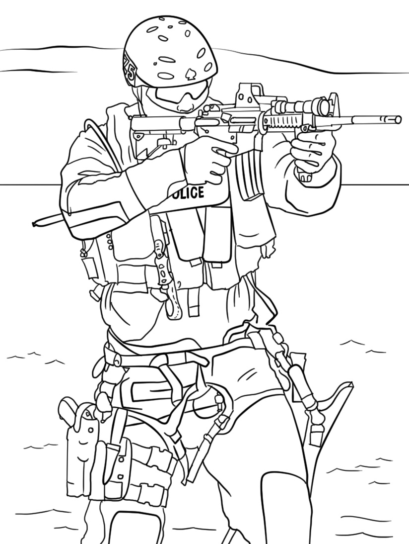 Swat police fighting coloring page