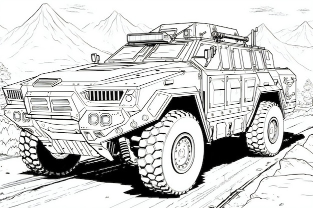 Premium ai image sketch of an offroad vehicle on the road