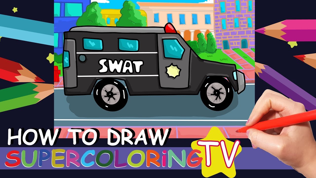 How to draw a swat car for kids vehicles coloring pages learn simple easy drawing for kids