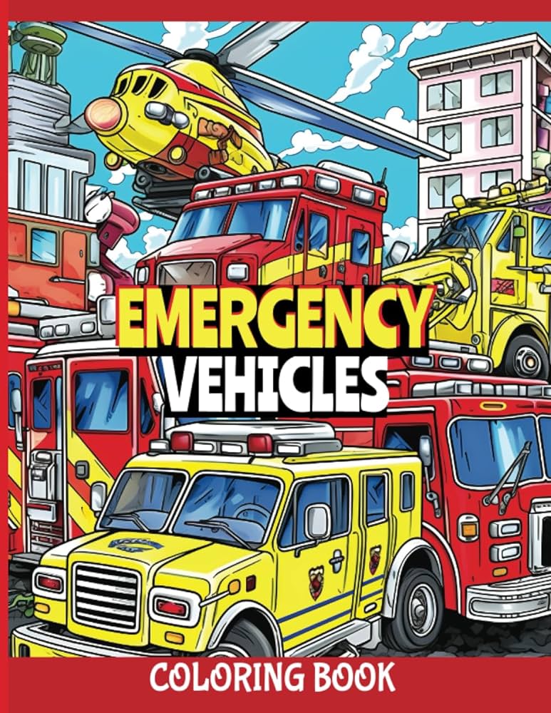 Emergency vehicles coloring book search rescue cars and trucks