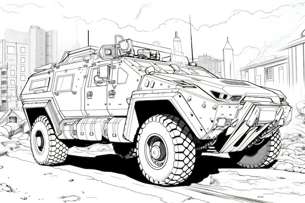 Premium ai image armored vehicle in the middle of the city