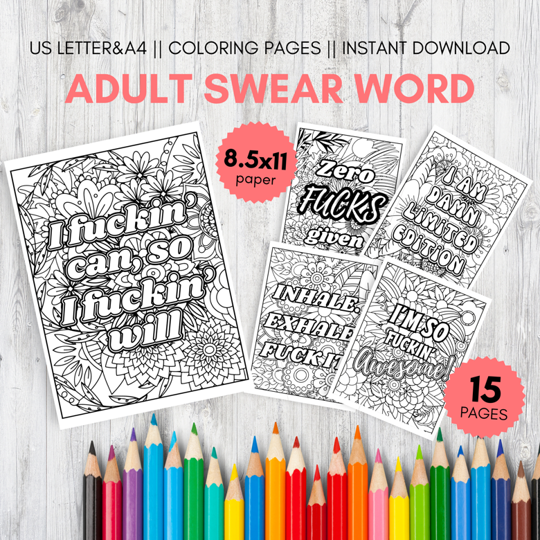 Swear word coloring book pages motivational for women gift for her letter size a pack