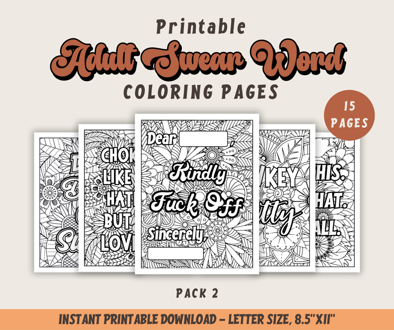 Swear word coloring book pages motivational for women gift for her letter size a pack