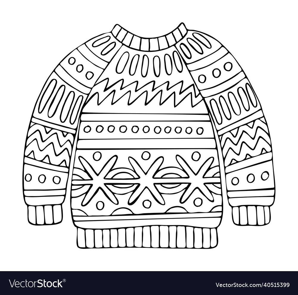 Coloring page warm sweater with patterns winter vector image