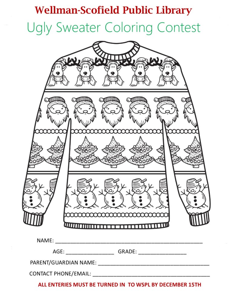 Ugly sweater coloring contest â wellman public library