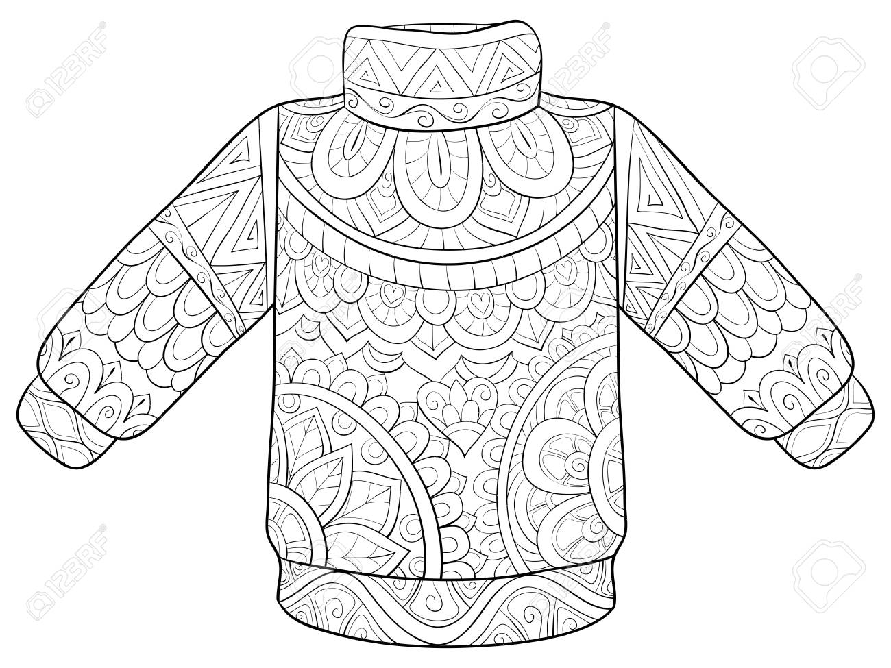 A christmas sweater with ornaments image for relaxinga coloring bookpage for adultszen art style illustration for printposter design royalty free svg cliparts vectors and stock illustration image