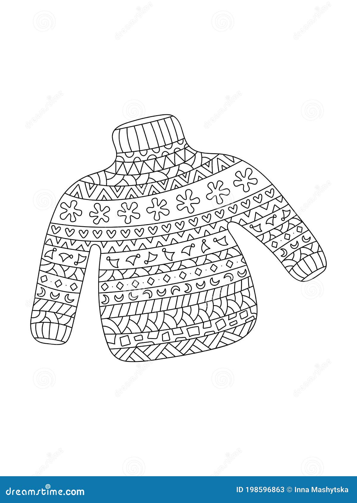 A coloring bookpage an isolated sweater with pattern for adults and children line art style illustration for relaxing stock illustration