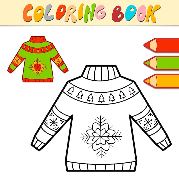 Premium vector coloring book or page for kids christmas sweater black and white vector illustration