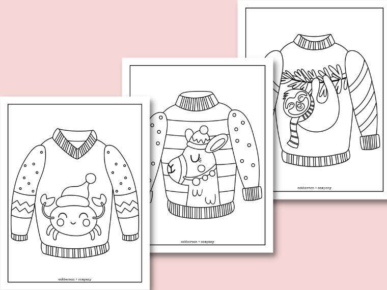 Free printable ugly christmas sweater coloring pages