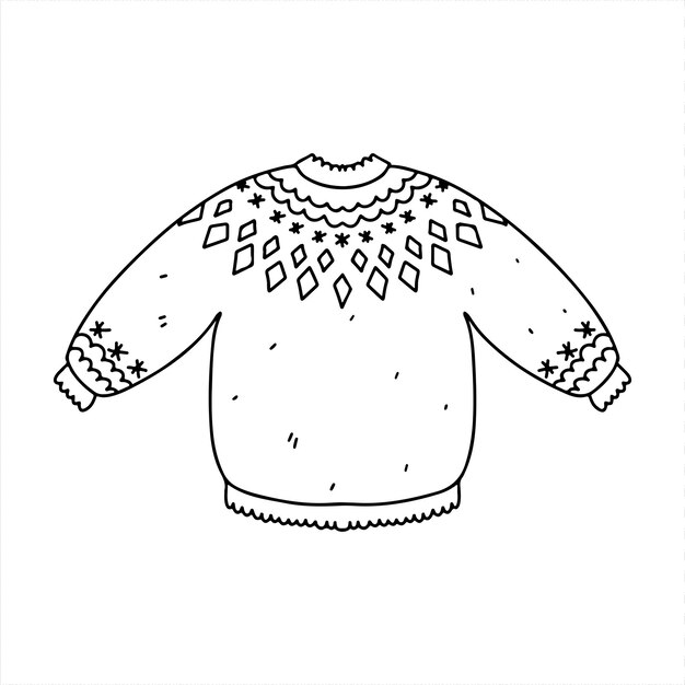 Premium vector cute knitted lopapeysa sweater doodle style vector illustration isolated on white coloring page