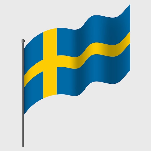 Premium vector waved sweden flag swedish flag on flagpole vector emblem of sweden