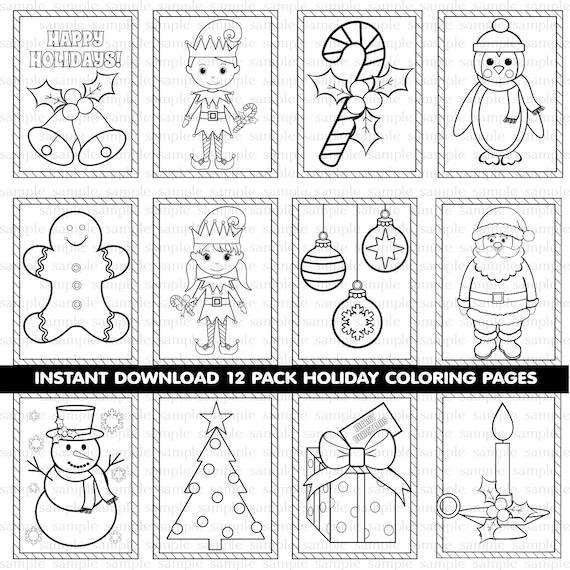 Christmas coloring pages activity kids holiday santa presents pack coloring sheets instant download pdf