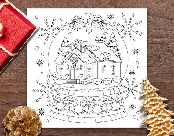 Snow globe adult coloring page christmas coloring page printable coloring page digital download