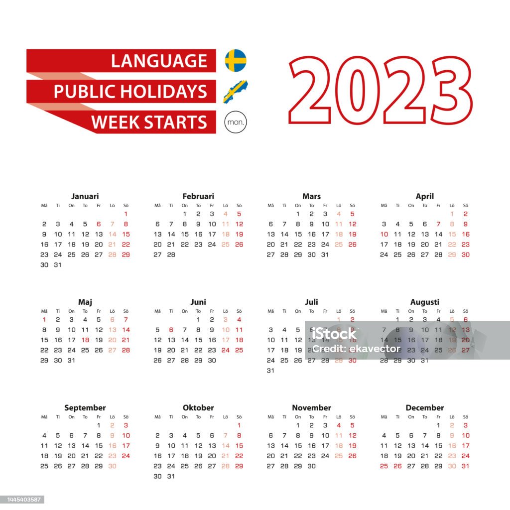 Calendar in swedish language with public holidays the country of sweden in year
