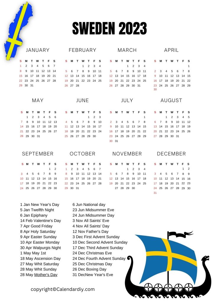 Free printable sweden calendar with public holidays