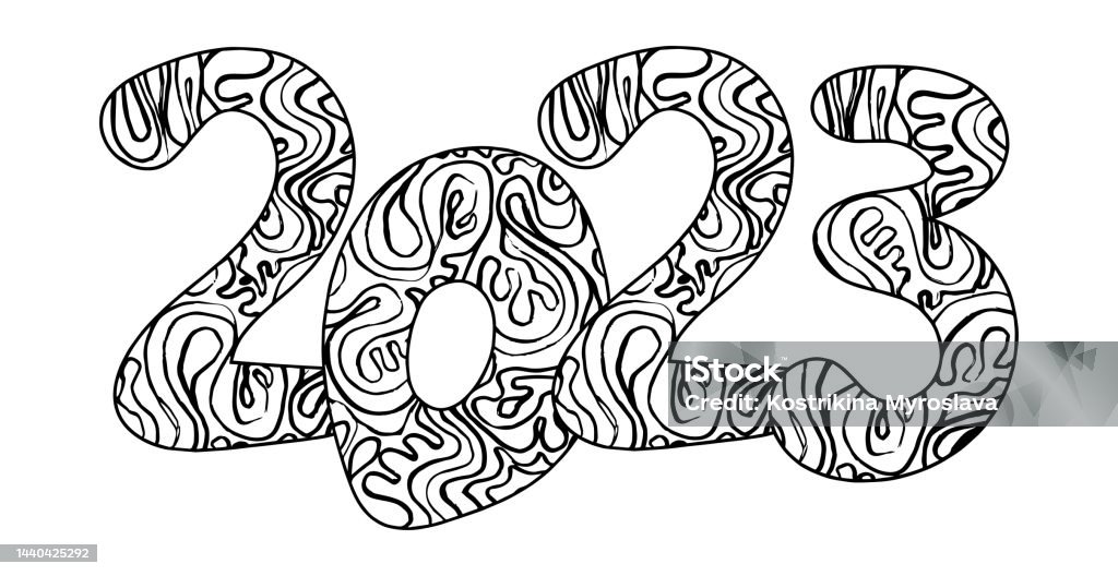 New year doodle date ornate holiday symbol vector illustration for prints design and coloring pages
