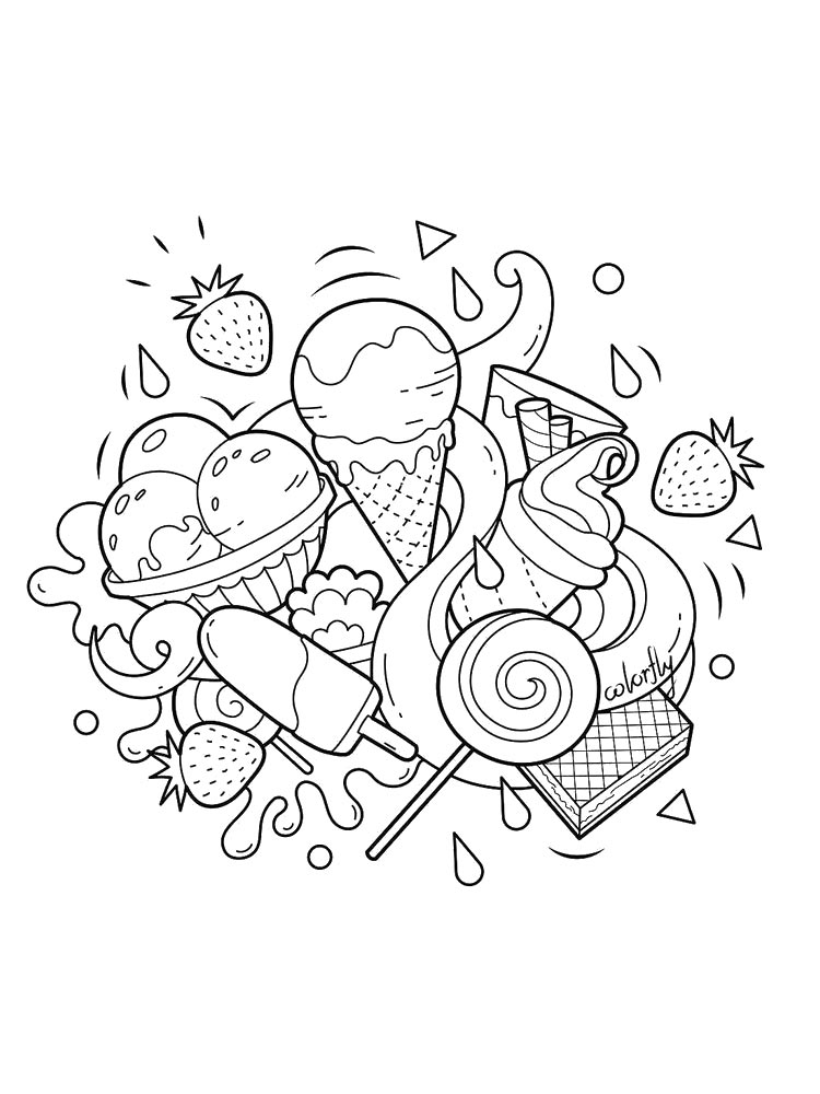 Variety of sweets coloring page