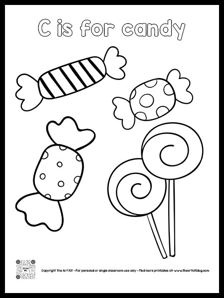 Cute c is for candy coloring page bubble font â the art kit