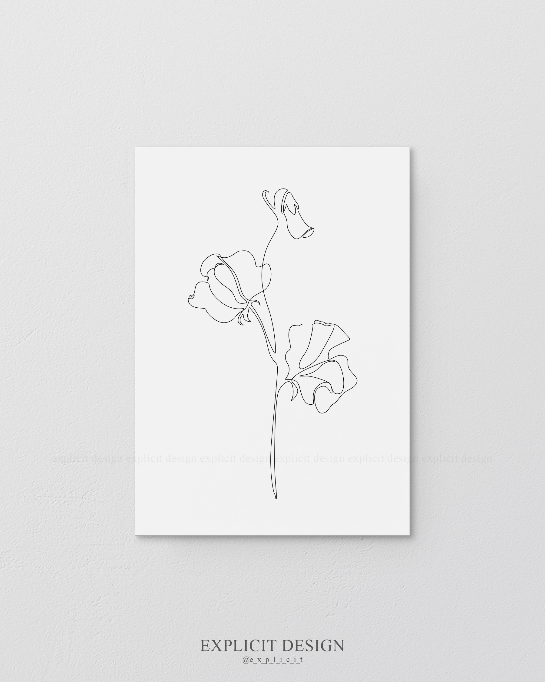 Printable minimalist one line sweet pea flower drawing abstract floral illustration fine wall print delicate botanic bloom poster instant download