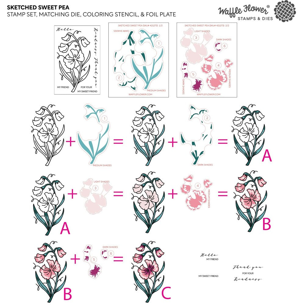 Waffle flower sketched sweet pea hot foil plate â simon says stamp