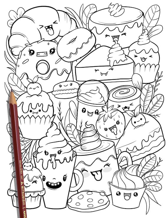 Printable cute dessert coloring page hand